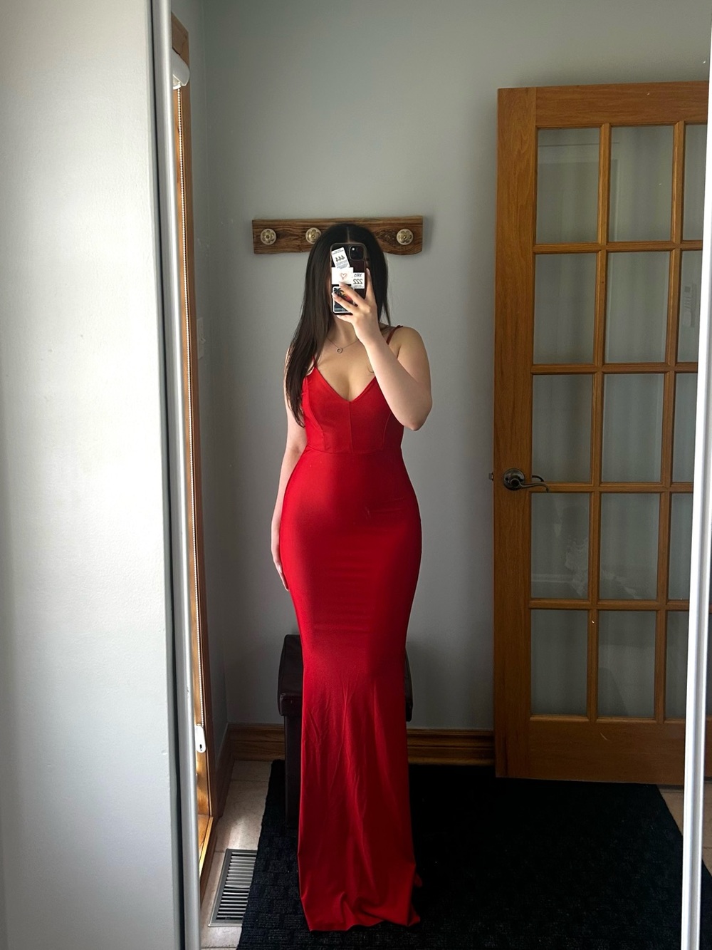 Red V-Neck Fitted Prom Gown